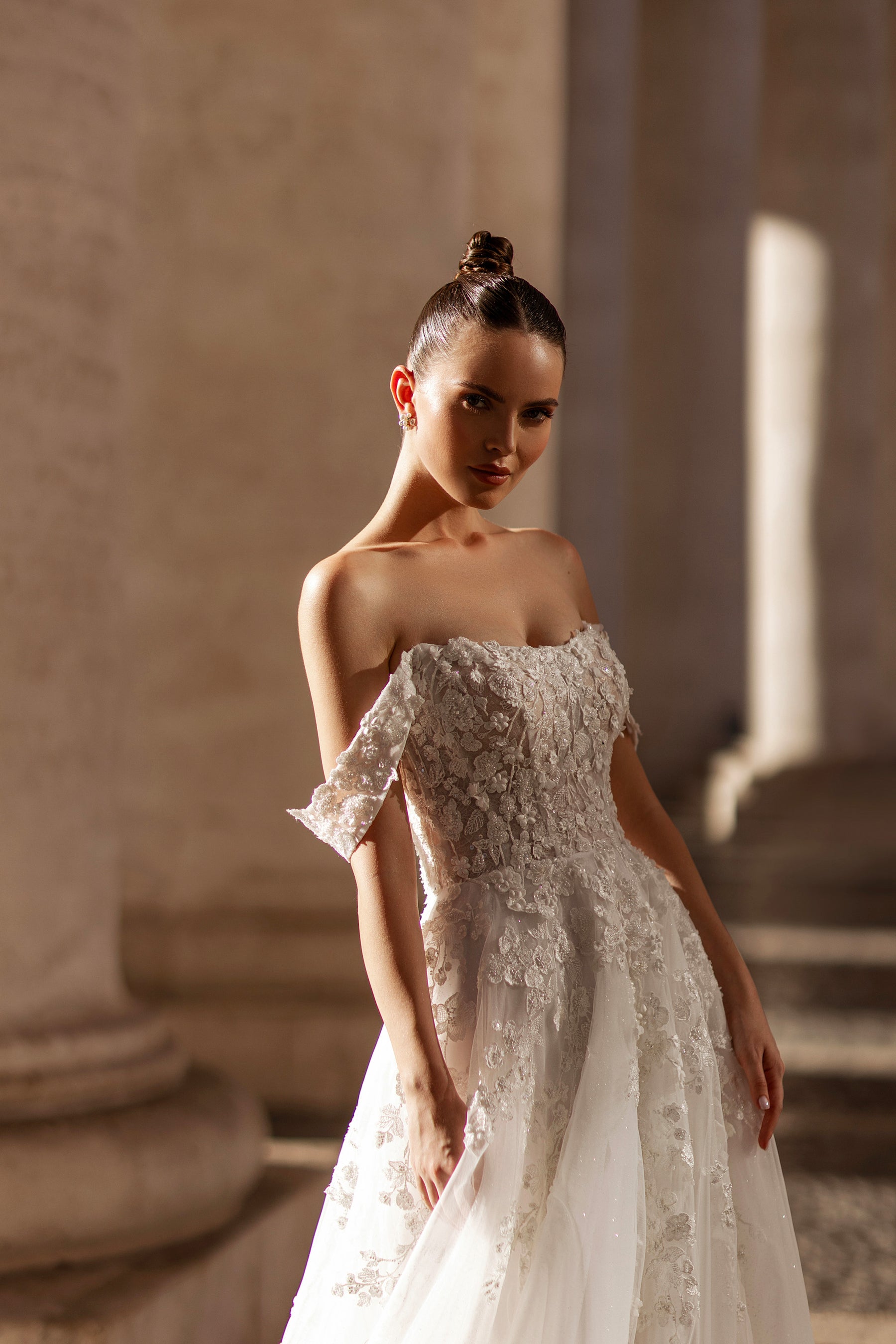 A-Line Wedding Dress with 3D Floral Lace Appliqués