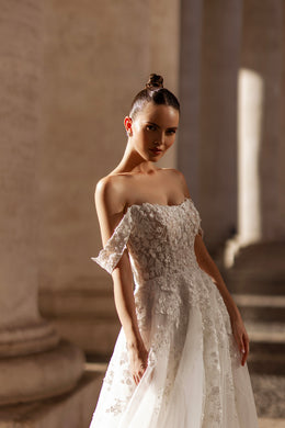 A-Line Wedding Dress with 3D Floral Lace Appliqués