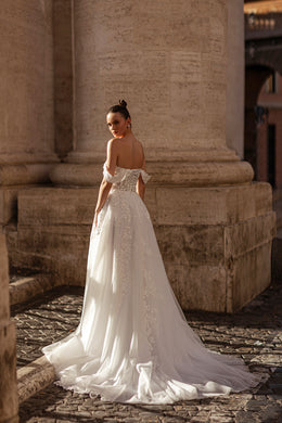 A-Line Wedding Dress with 3D Floral Lace Appliqués