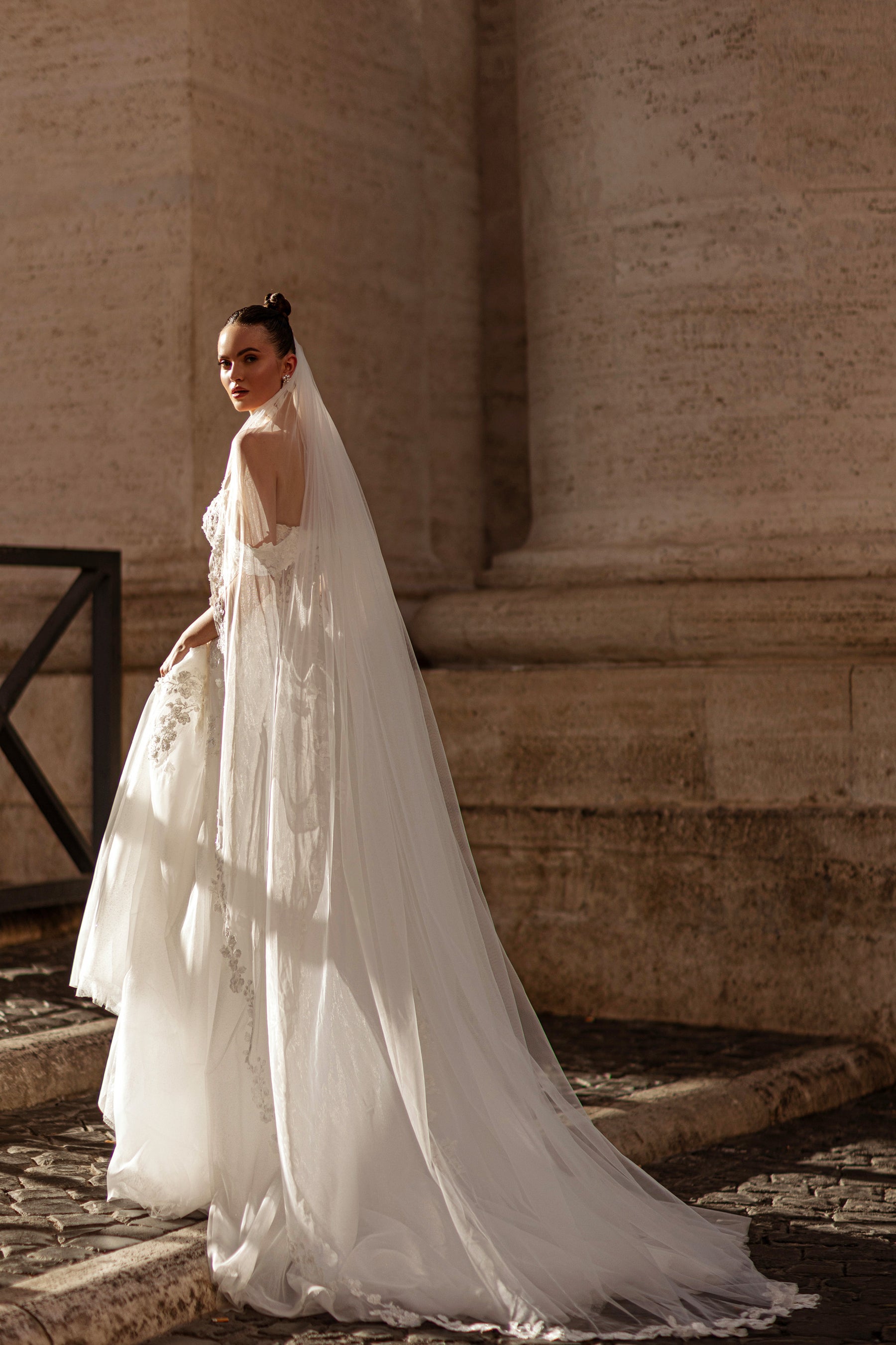 A-Line Wedding Dress with 3D Floral Lace Appliqués