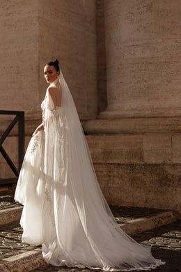A-Line Wedding Dress with 3D Floral Lace Appliqués