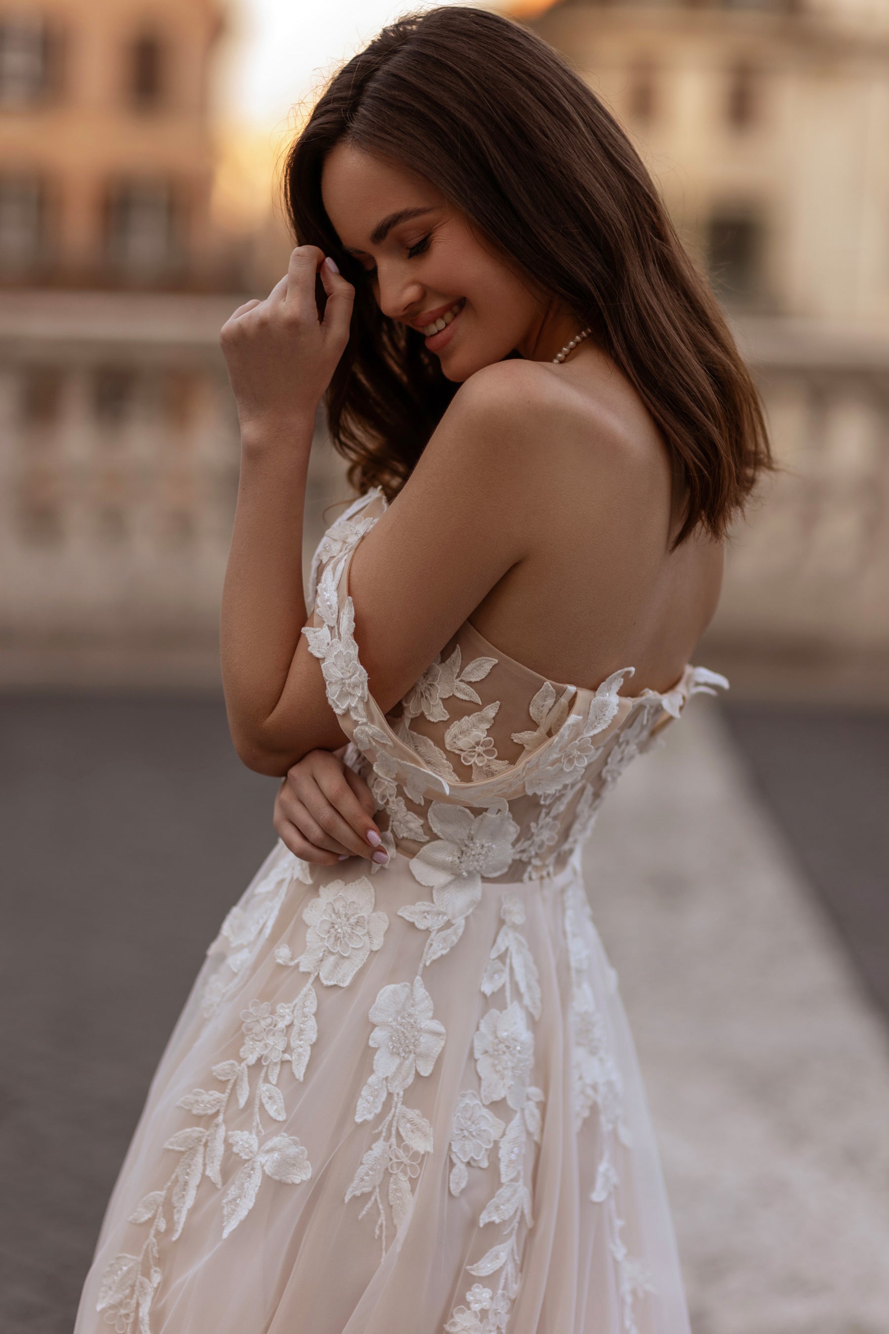 A-Line Wedding Dress with Off-the-Shoulder Floral Lace
