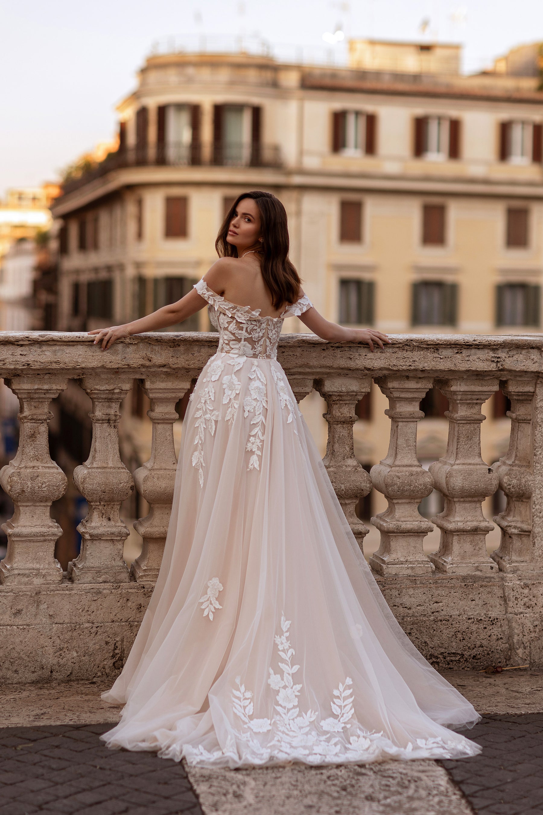 A-Line Wedding Dress with Off-the-Shoulder Floral Lace
