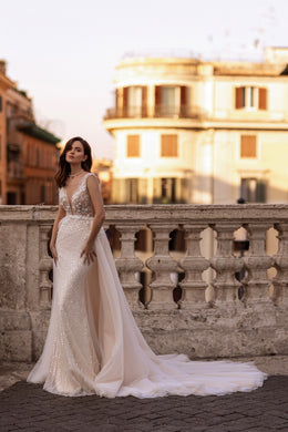 Sparkly Mermaid Wedding Dress with Detachable Tulle Overskirt