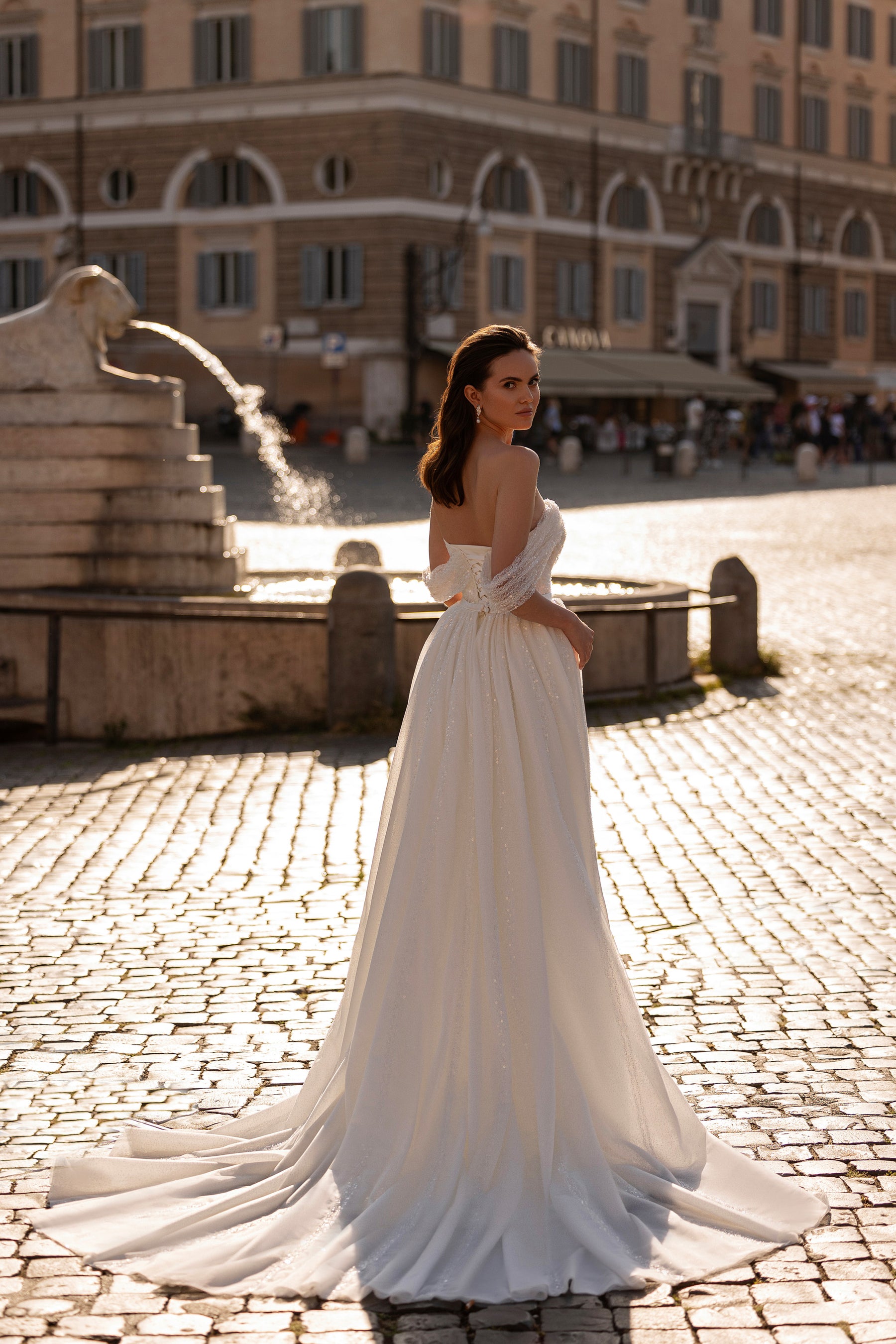 Sparkly Sheath Wedding Dress with Slit and Detachable Overskirt