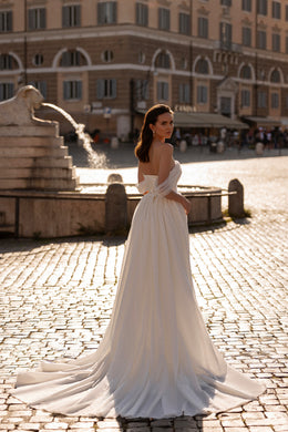Sparkly Sheath Wedding Dress with Slit and Detachable Overskirt