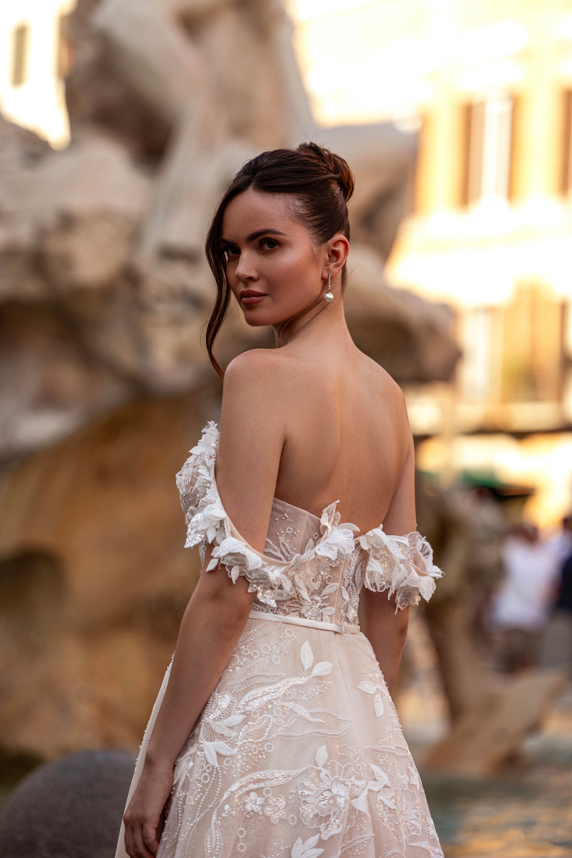 A-Line Wedding Dress with 3D Floral Off-the-Shoulder Neckline