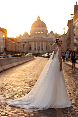 Sparkly A-Line Wedding Dress with Deep V-Neck and Slit