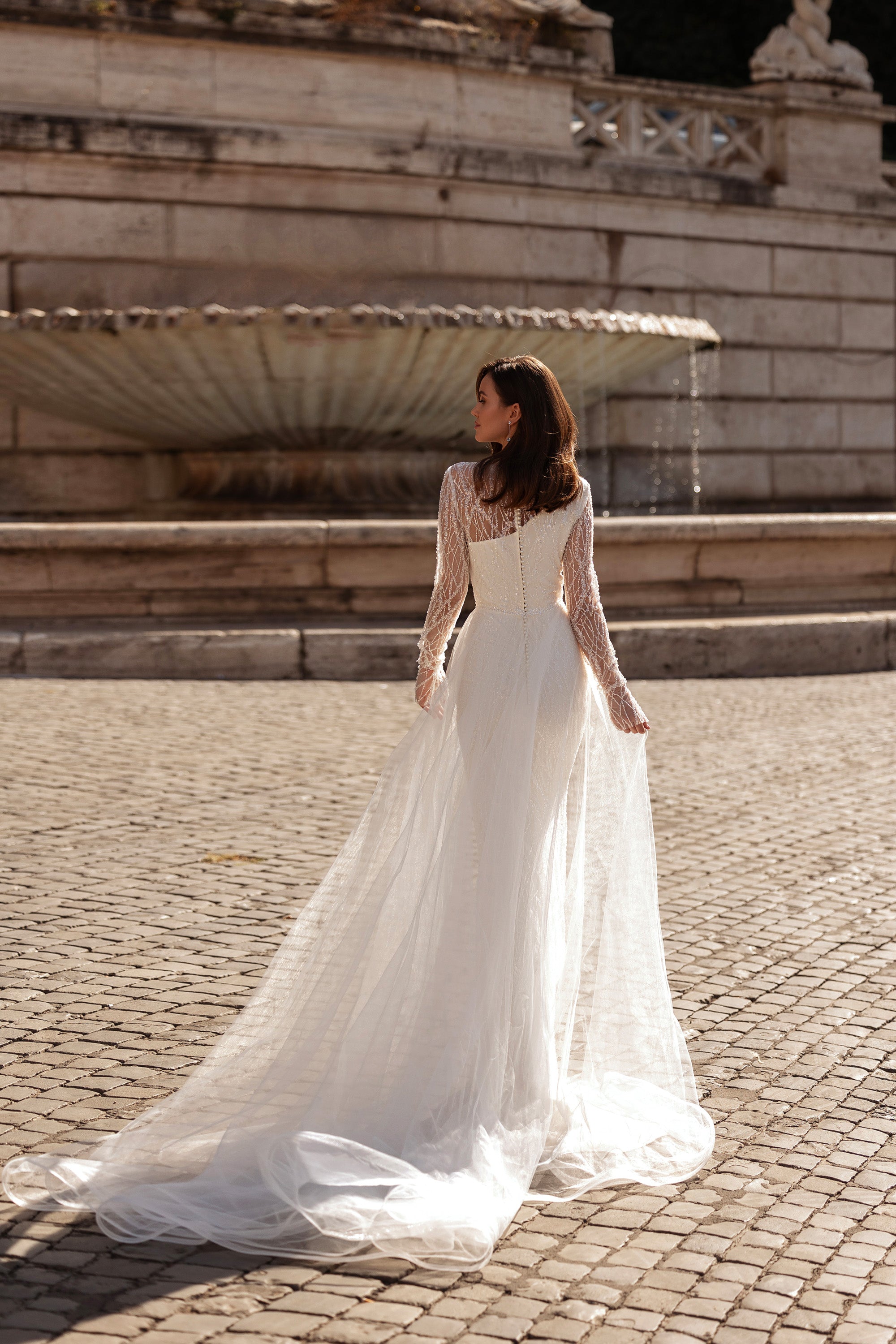 One-Shoulder Beaded Sheath Wedding Dress with Overskirt