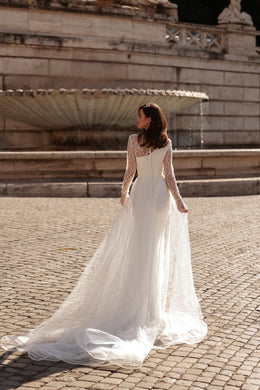 One-Shoulder Beaded Sheath Wedding Dress with Overskirt