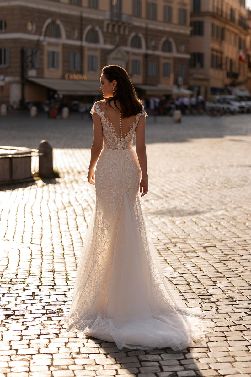 Beaded Mermaid Wedding Dress with Illusion Neckline