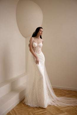 Lace Sheath Wedding Dress with Corset Bodice and Spaghetti Straps