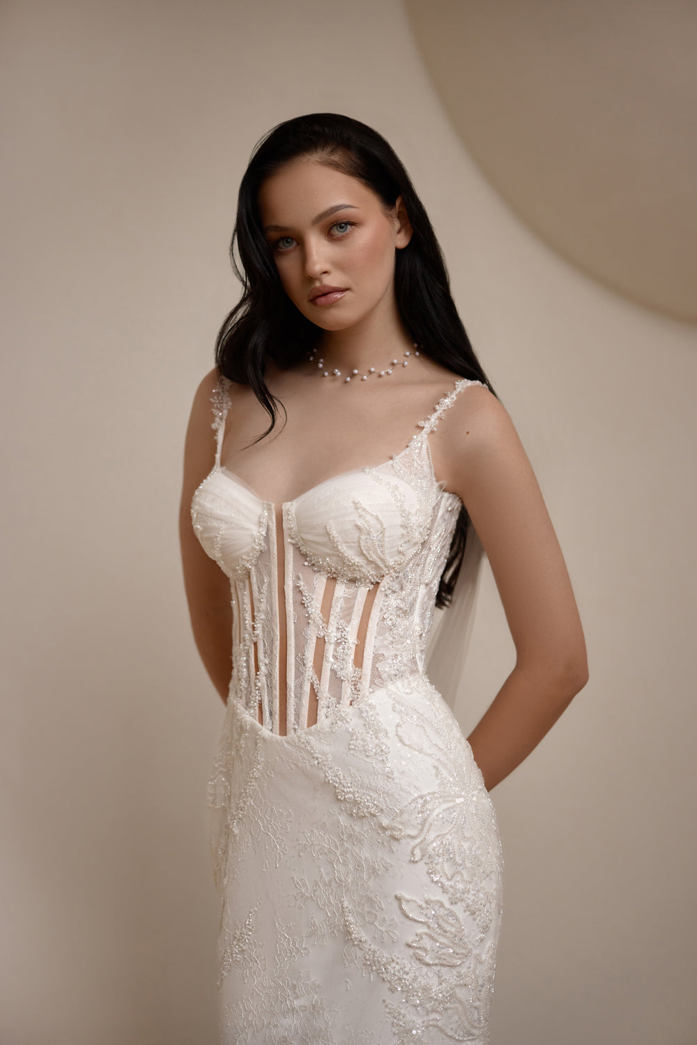 Lace Sheath Wedding Dress with Corset Bodice and Spaghetti Straps