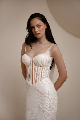 Lace Sheath Wedding Dress with Corset Bodice and Spaghetti Straps