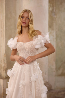 3D Floral Off-the-Shoulder A-Line Wedding Dress