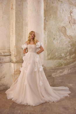 3D Floral Off-the-Shoulder A-Line Wedding Dress