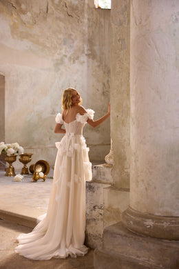 3D Floral Off-the-Shoulder A-Line Wedding Dress