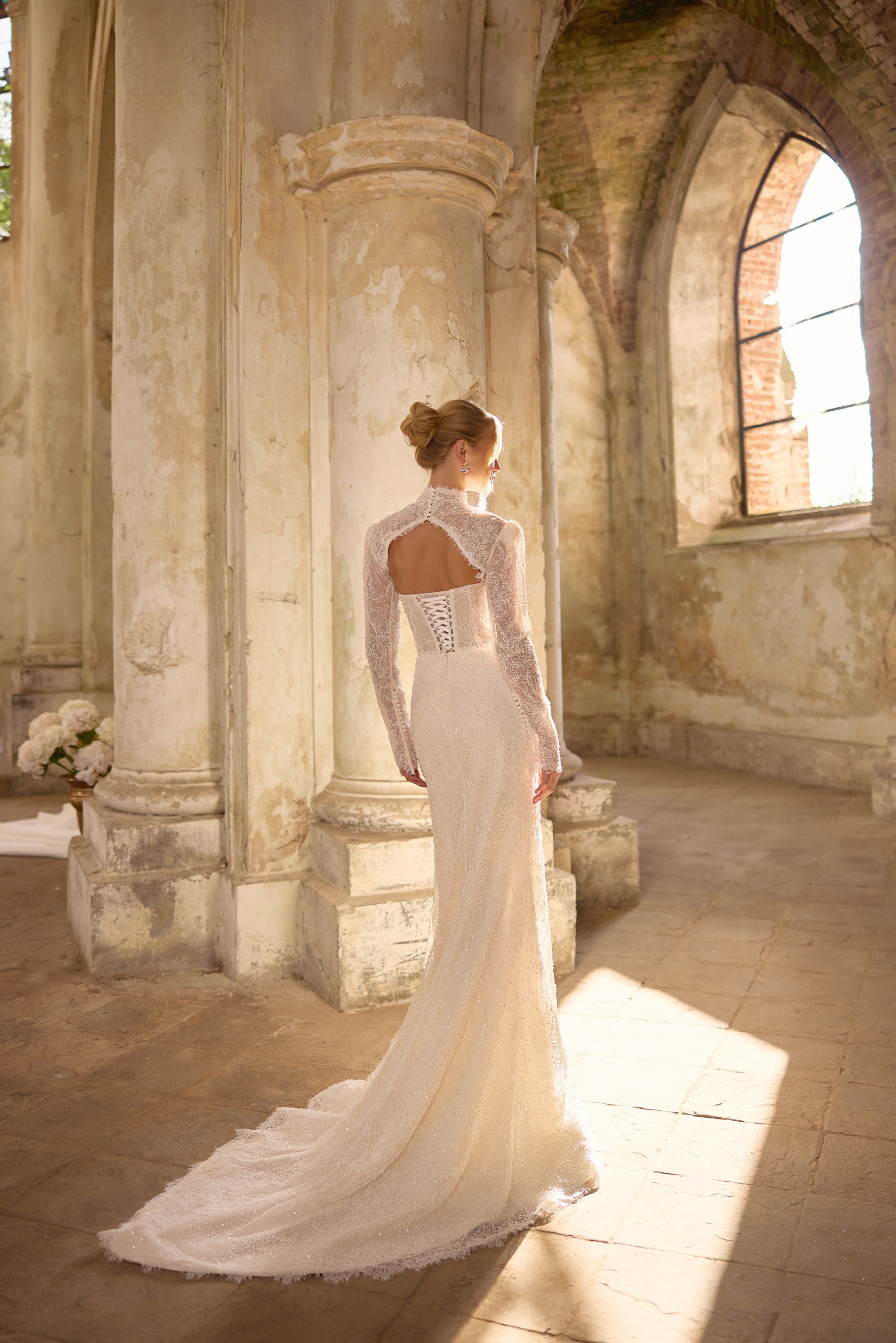 Sparkly Lace Mermaid Wedding Dress with Detachable High Neck Lace Top