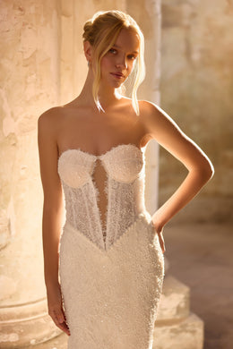 Sparkly Lace Mermaid Wedding Dress with Detachable High Neck Lace Top