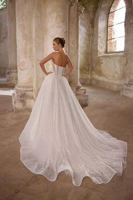 Luxury Glitter Ball Gown Wedding Dress with Detachable Floral Puff Sleeves