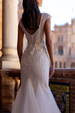 Sparkly Mermaid Wedding Dress with 3D Floral Appliqués