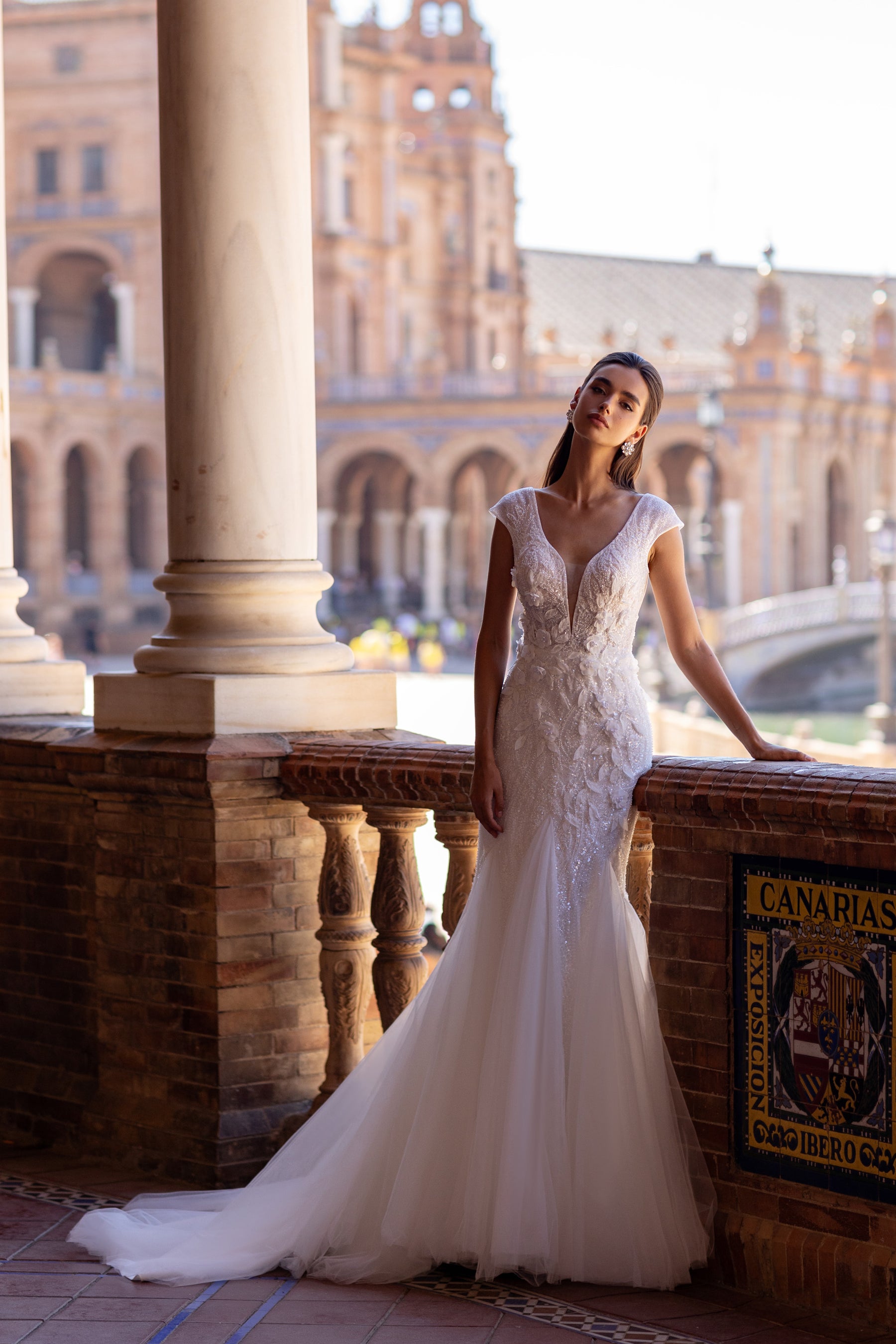 Sparkly Mermaid Wedding Dress with 3D Floral Appliqués