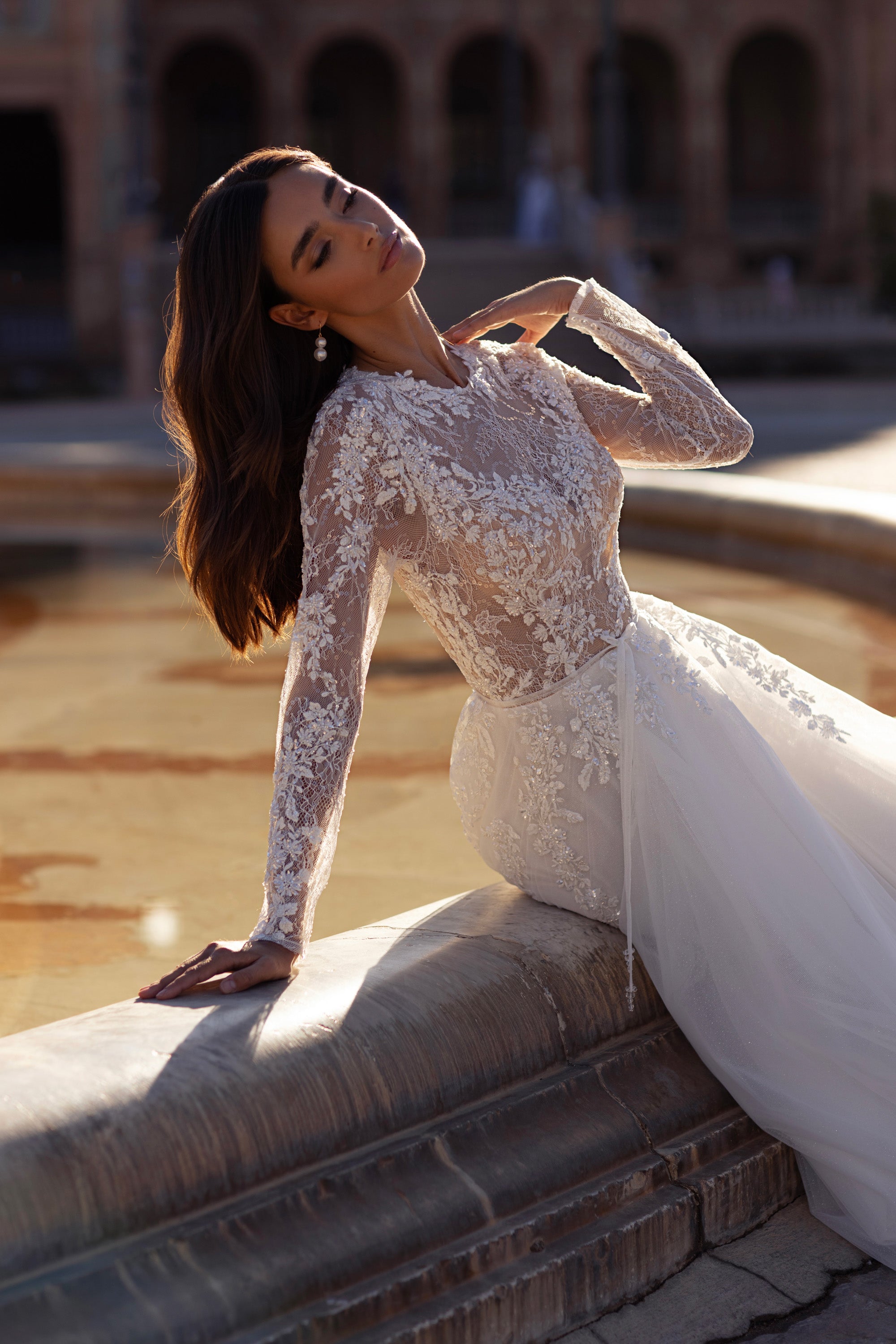 Long Sleeve A-Line Wedding Dress with Illusion Lace Bodice