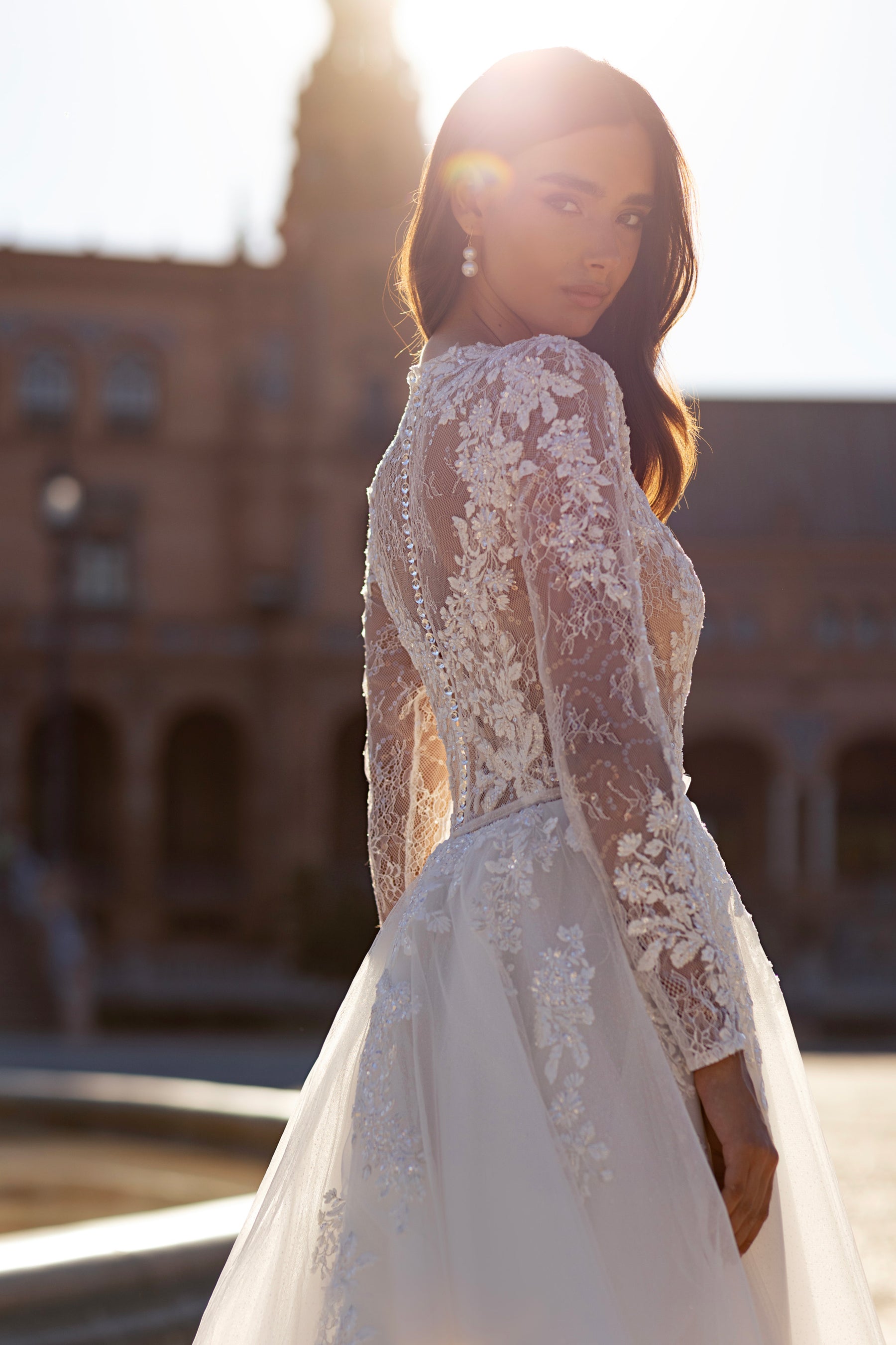 Long Sleeve A-Line Wedding Dress with Illusion Lace Bodice