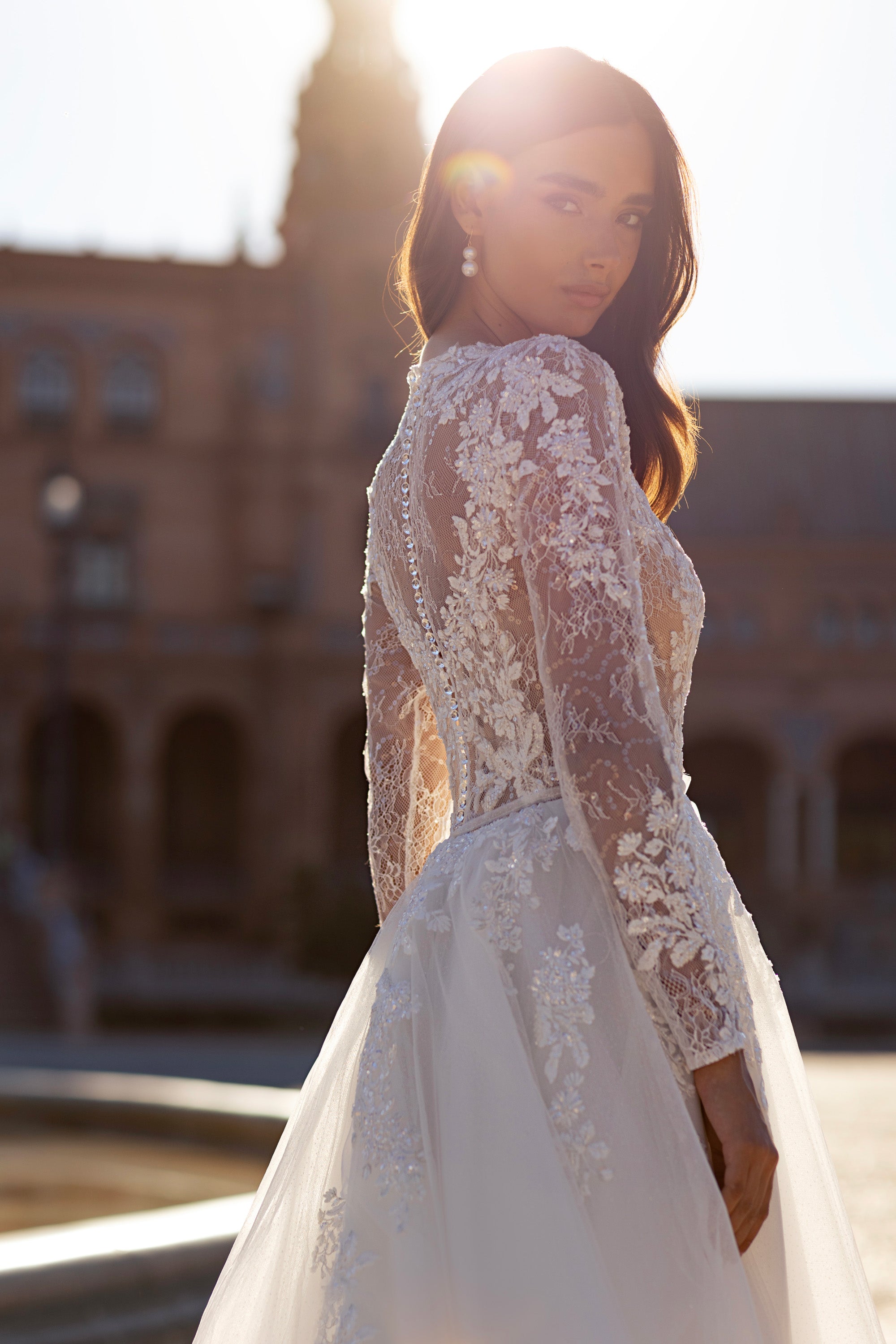 Long Sleeve A-Line Wedding Dress with Illusion Lace Bodice