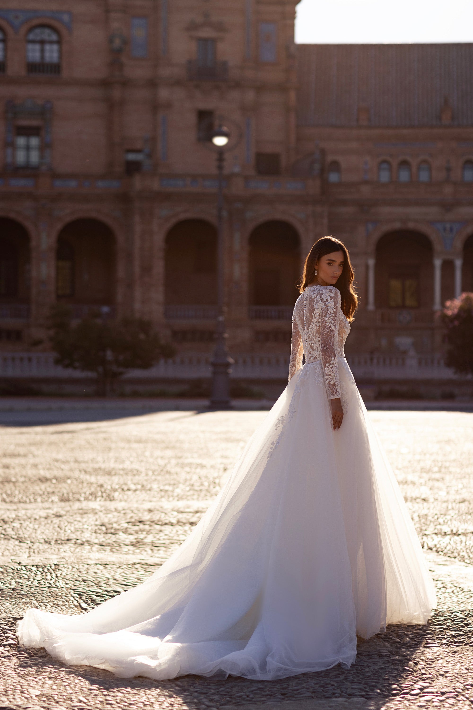 Long Sleeve A-Line Wedding Dress with Illusion Lace Bodice