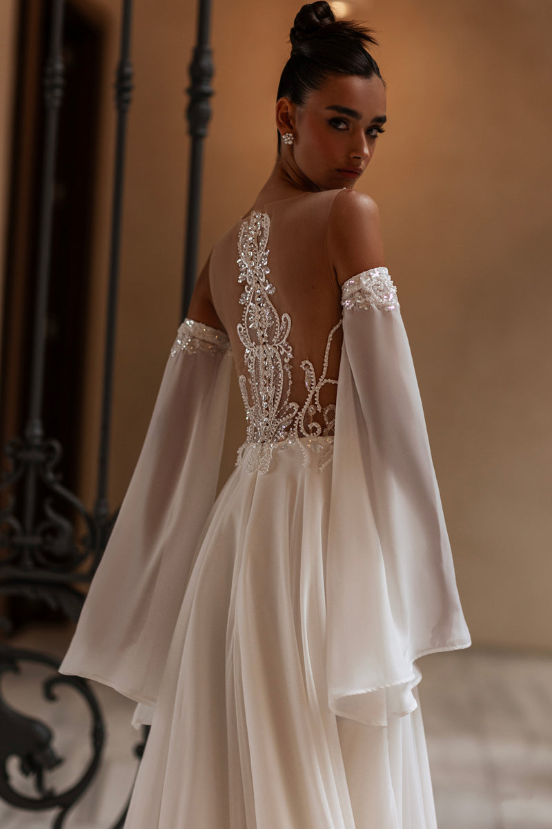 A-Line Wedding Dress with Beaded Illusion Bodice
