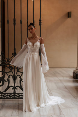 A-Line Wedding Dress with Beaded Illusion Bodice