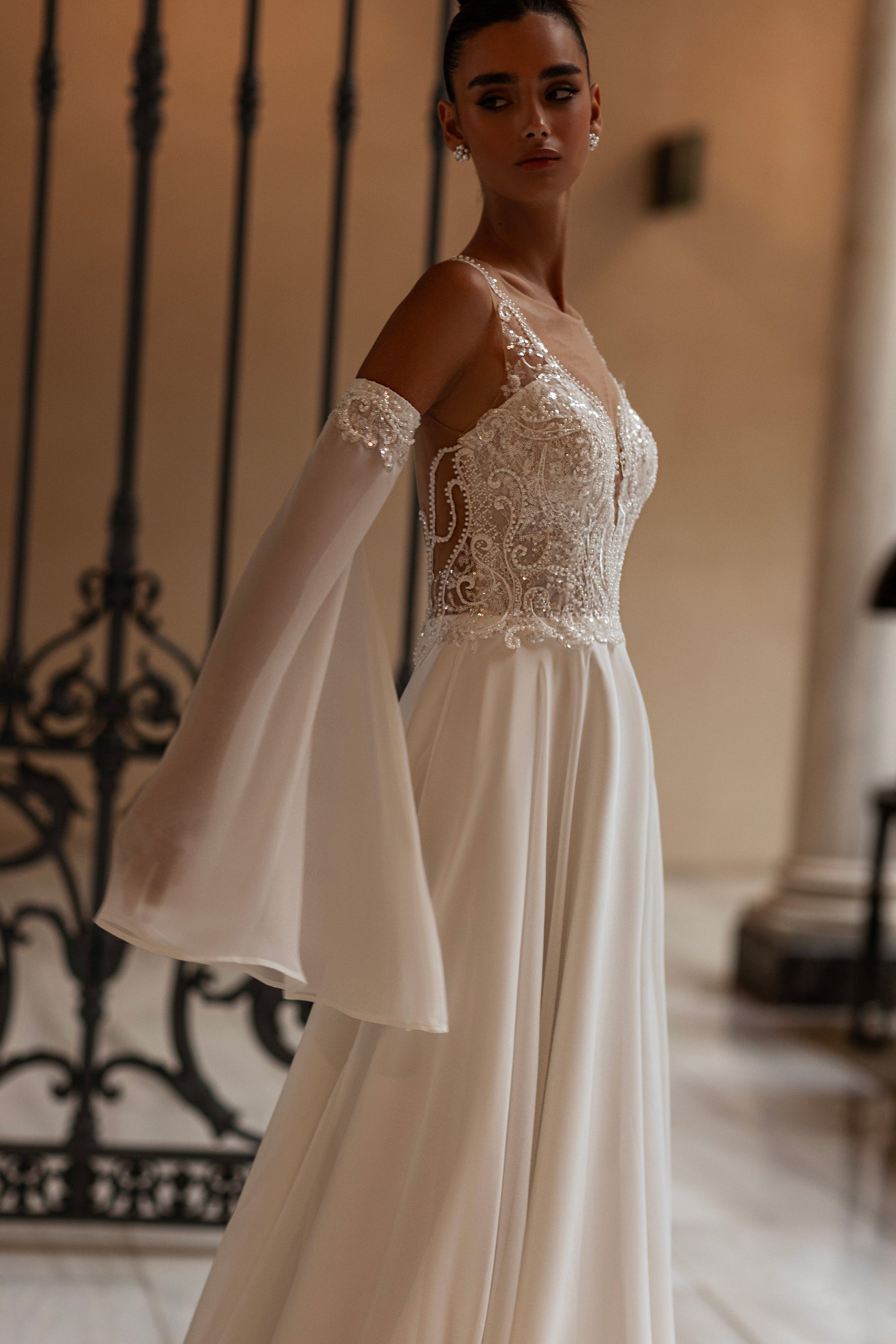 A-Line Wedding Dress with Beaded Illusion Bodice
