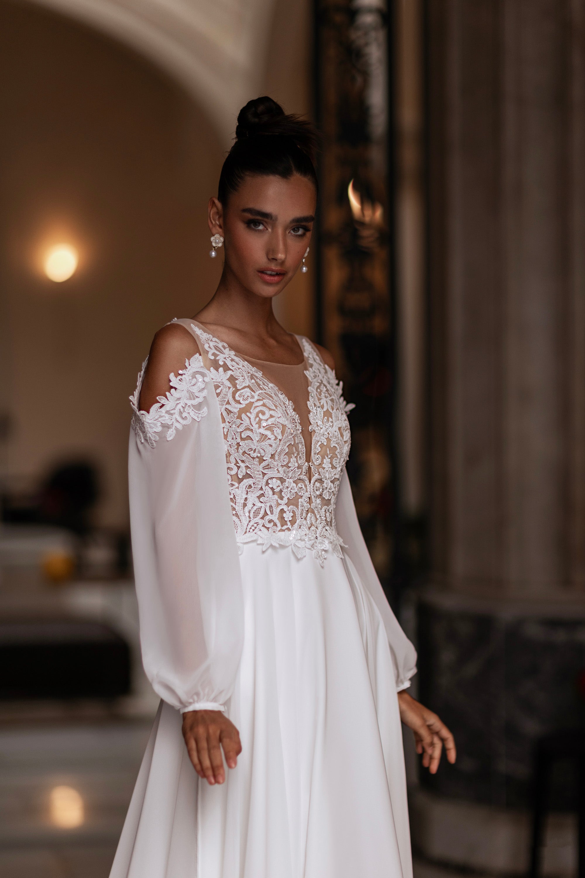 A-Line Wedding Dress with Lace Illusion Bodice