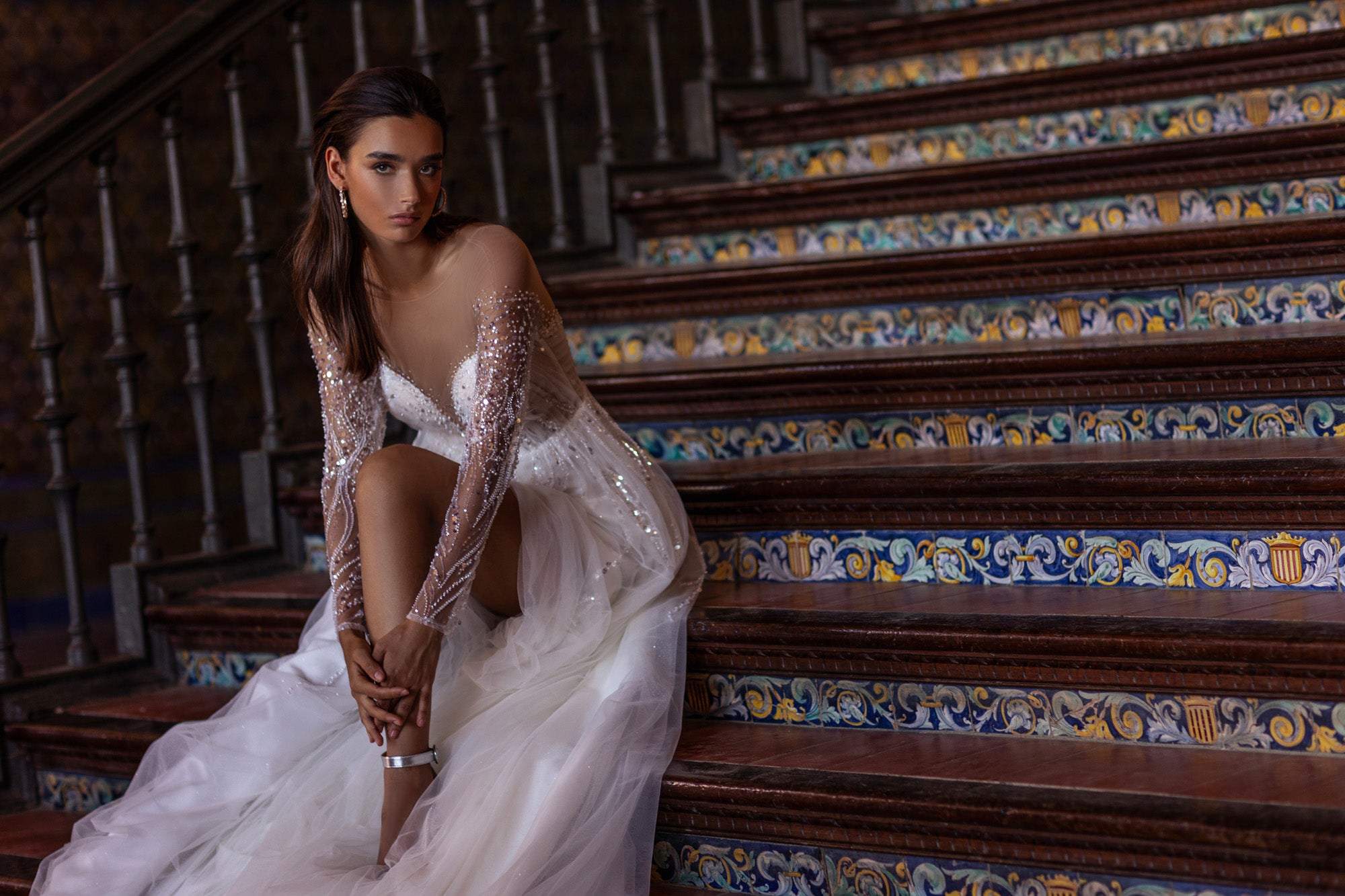 A-Line Wedding Dress with Beaded Illusion Sleeves