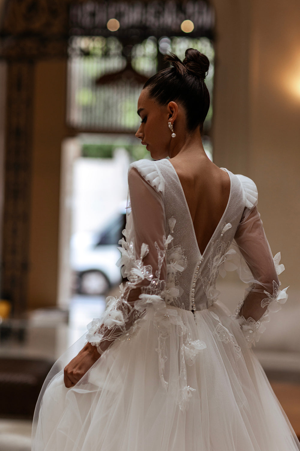 A-Line Wedding Dress with 3D Floral Appliqués