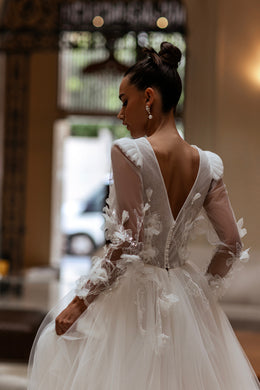A-Line Wedding Dress with 3D Floral Appliqués