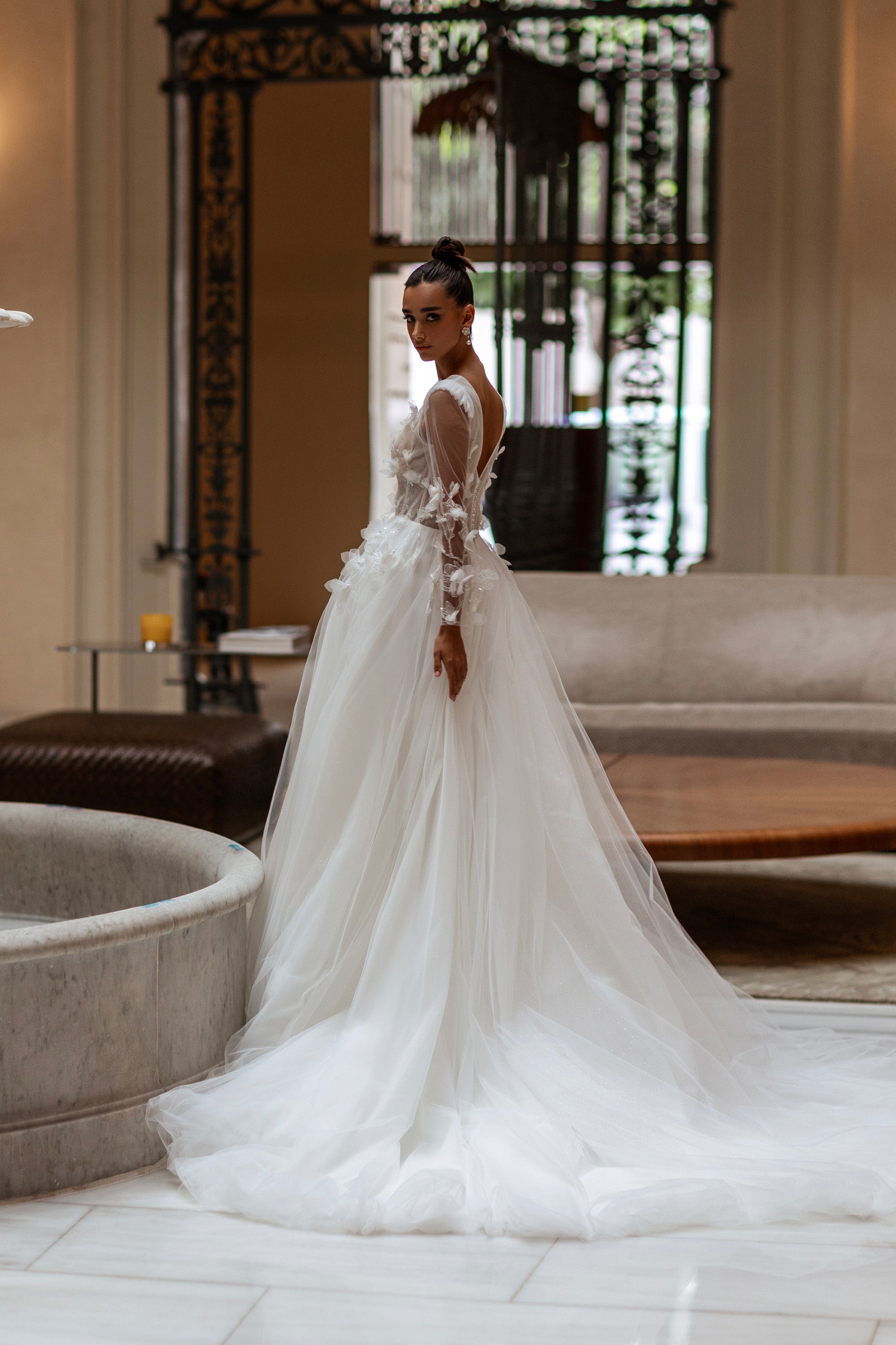 A-Line Wedding Dress with 3D Floral Appliqués