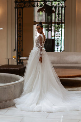 A-Line Wedding Dress with 3D Floral Appliqués