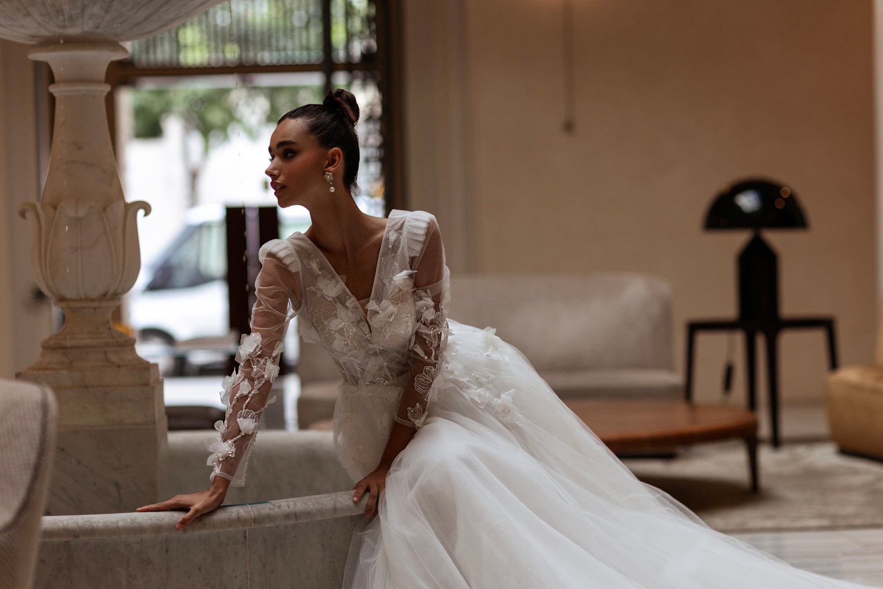A-Line Wedding Dress with 3D Floral Appliqués