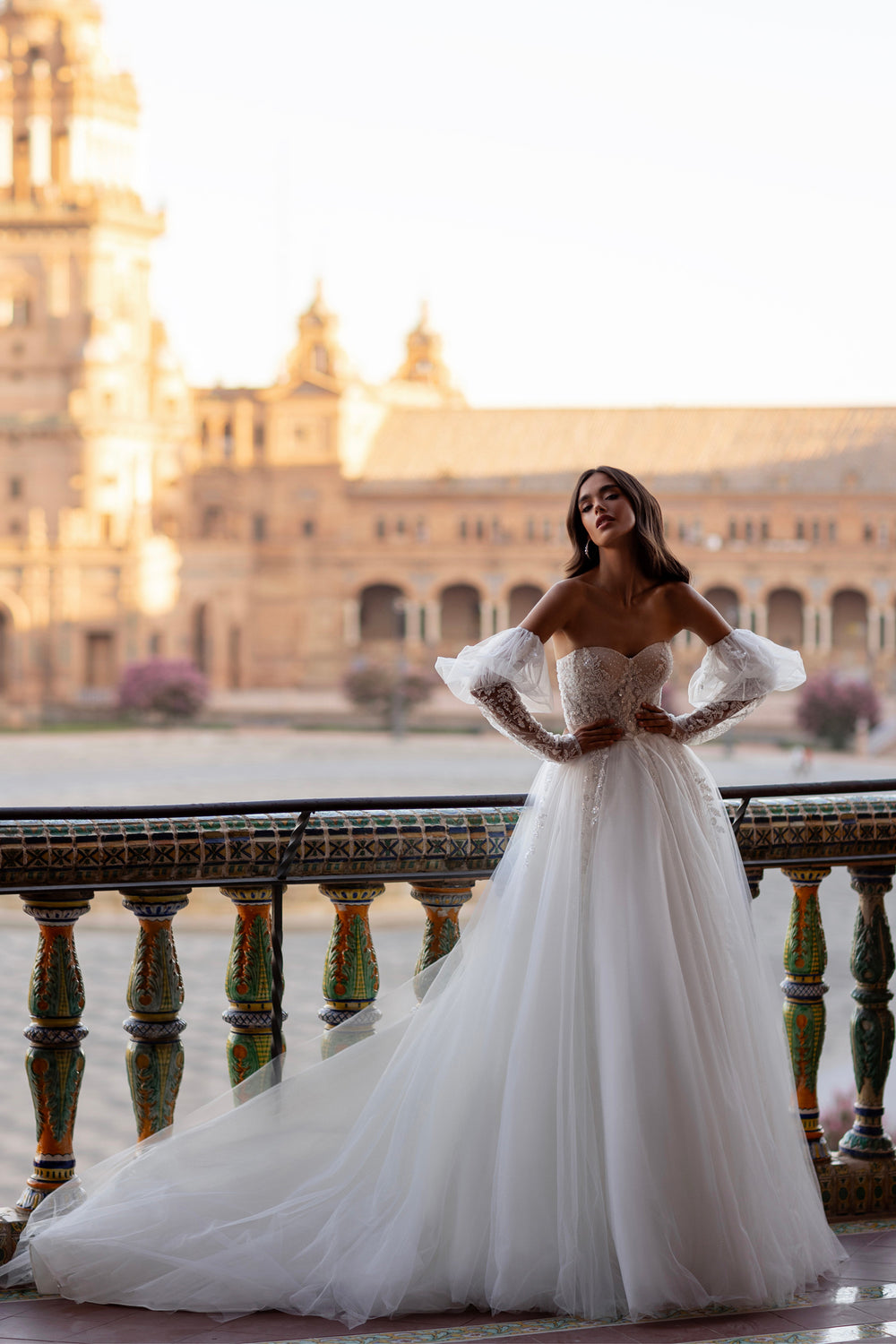 A-Line Wedding Dress with Detachable Puff Sleeves