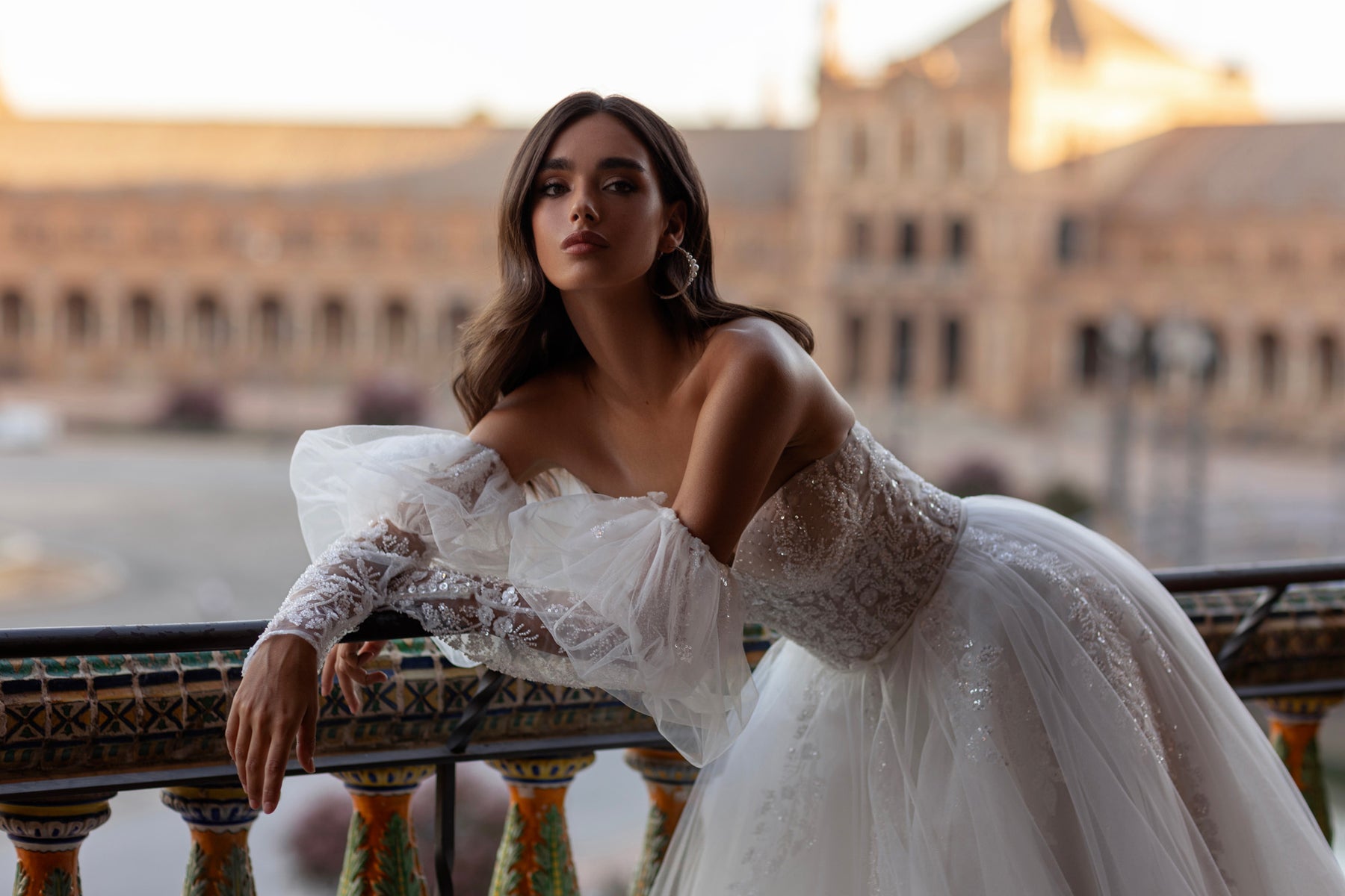 A-Line Wedding Dress with Detachable Puff Sleeves
