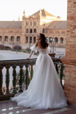 A-Line Wedding Dress with Detachable Puff Sleeves