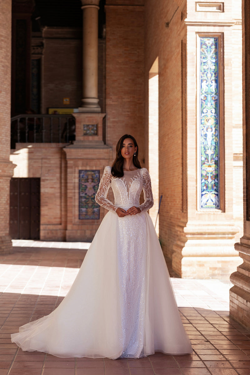 Mermaid Wedding Dress with Detachable Tulle Overskirt