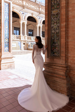 Mermaid Wedding Dress with Detachable Tulle Overskirt