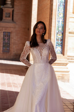 Mermaid Wedding Dress with Detachable Tulle Overskirt