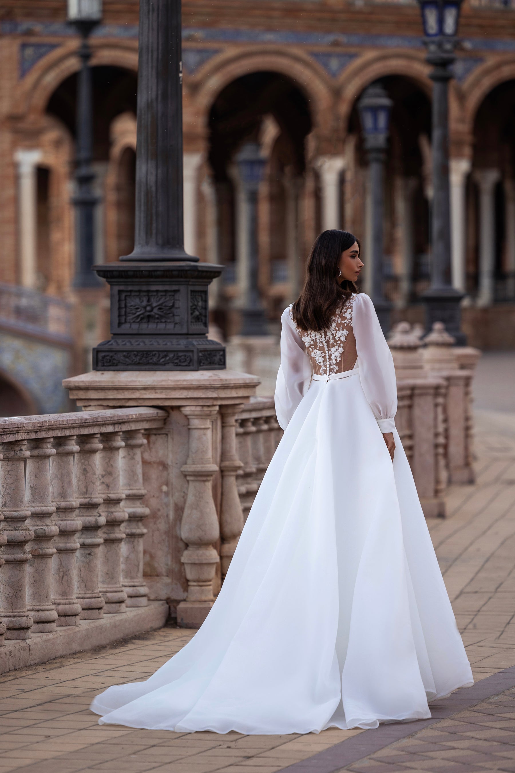 A-Line Wedding Dress with Square Neckline and Lace Back