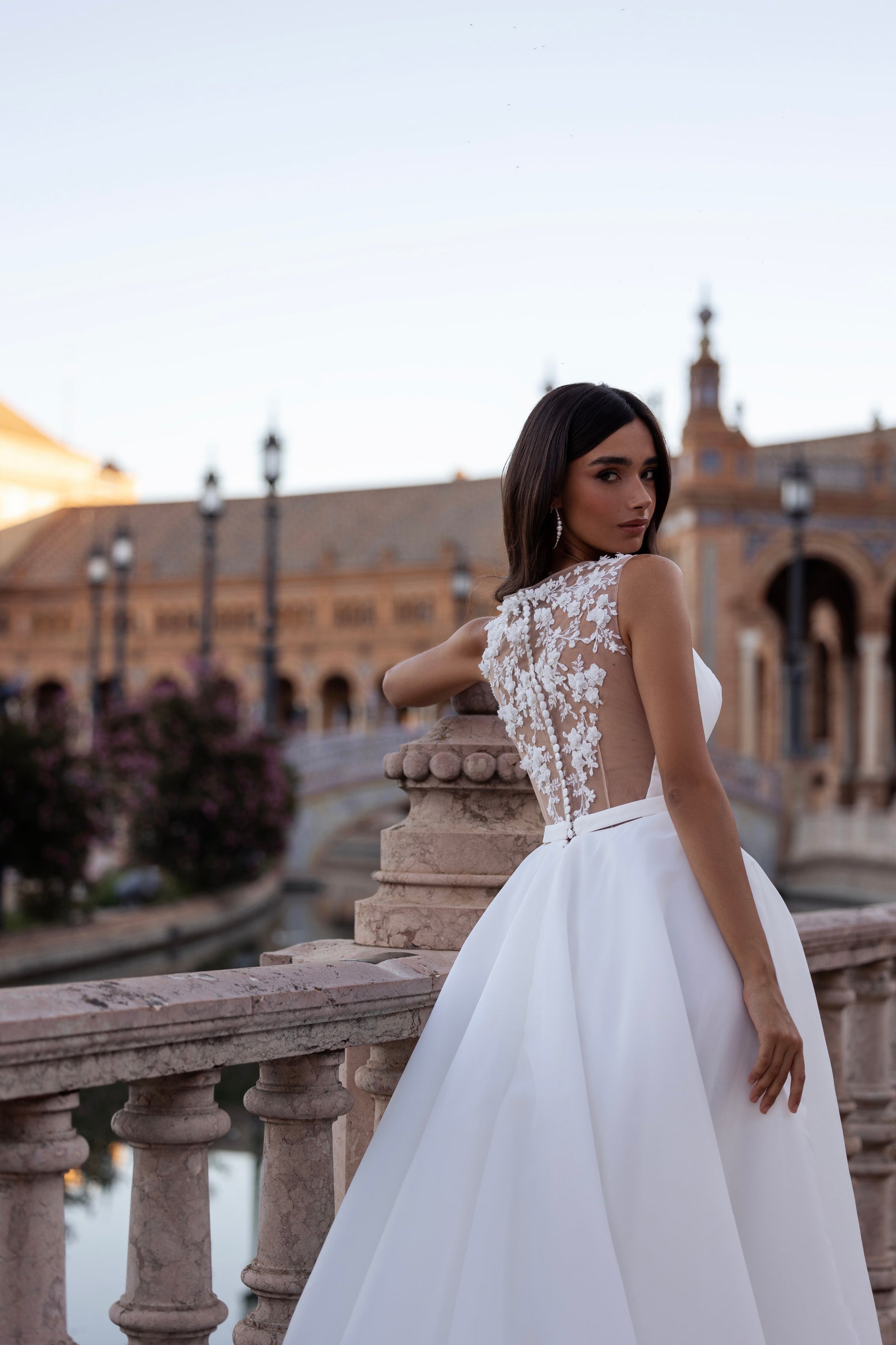 A-Line Wedding Dress with Square Neckline and Lace Back
