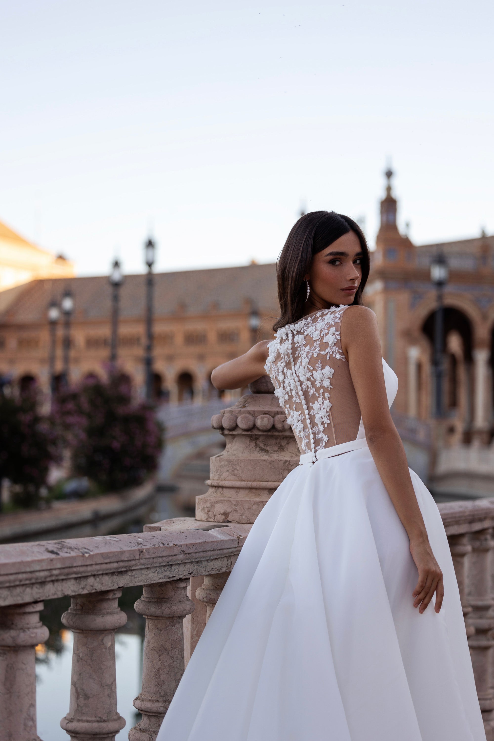 A-Line Wedding Dress with Square Neckline and Lace Back