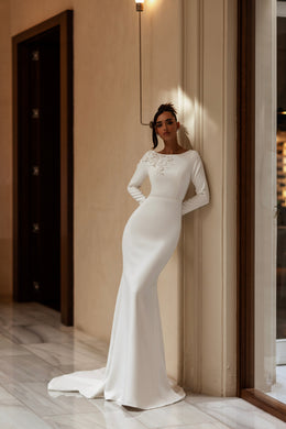 Mermaid Wedding Dress with Long Sleeves and Floral Appliqués